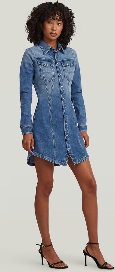 G-Star RAW Pitched Hem Overhemdjurk Midden blauw Dames - Foto 5
