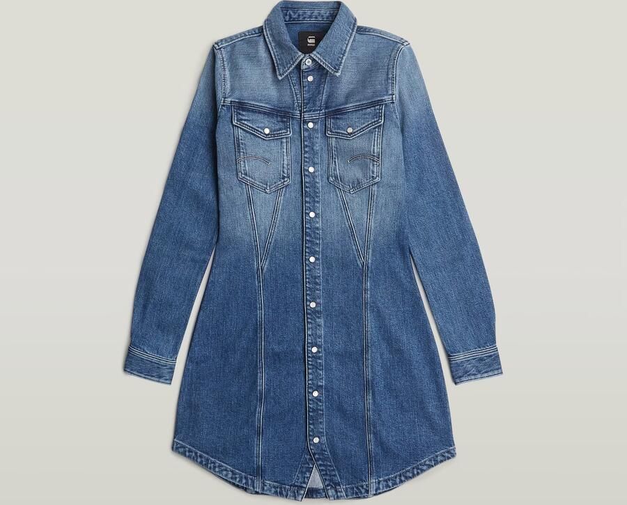 G-Star RAW Pitched Hem Overhemdjurk Midden blauw Dames - Foto 3