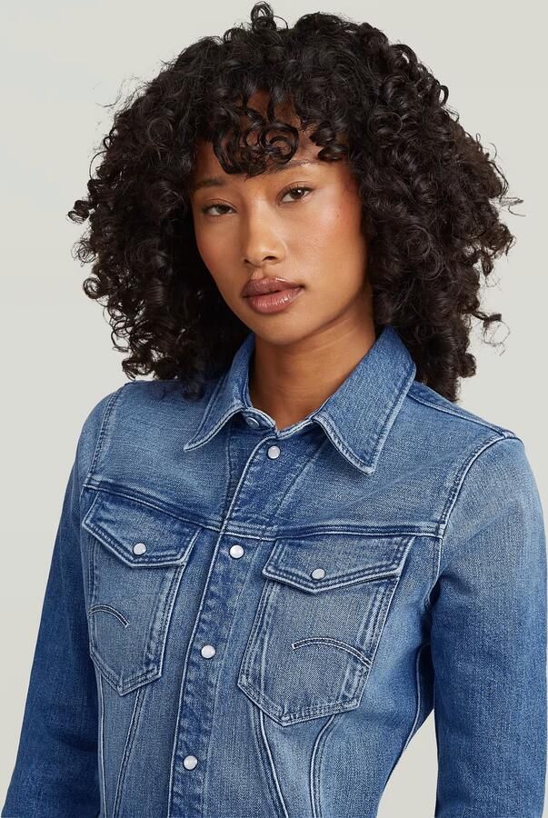 G-Star RAW Pitched Hem Overhemdjurk Midden blauw Dames - Foto 4