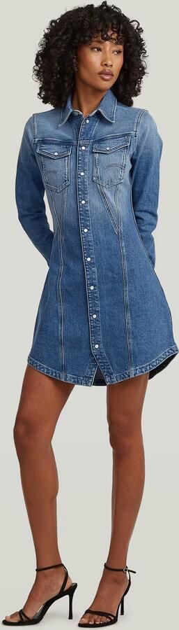 G-Star RAW Pitched Hem Overhemdjurk Midden blauw Dames - Foto 7