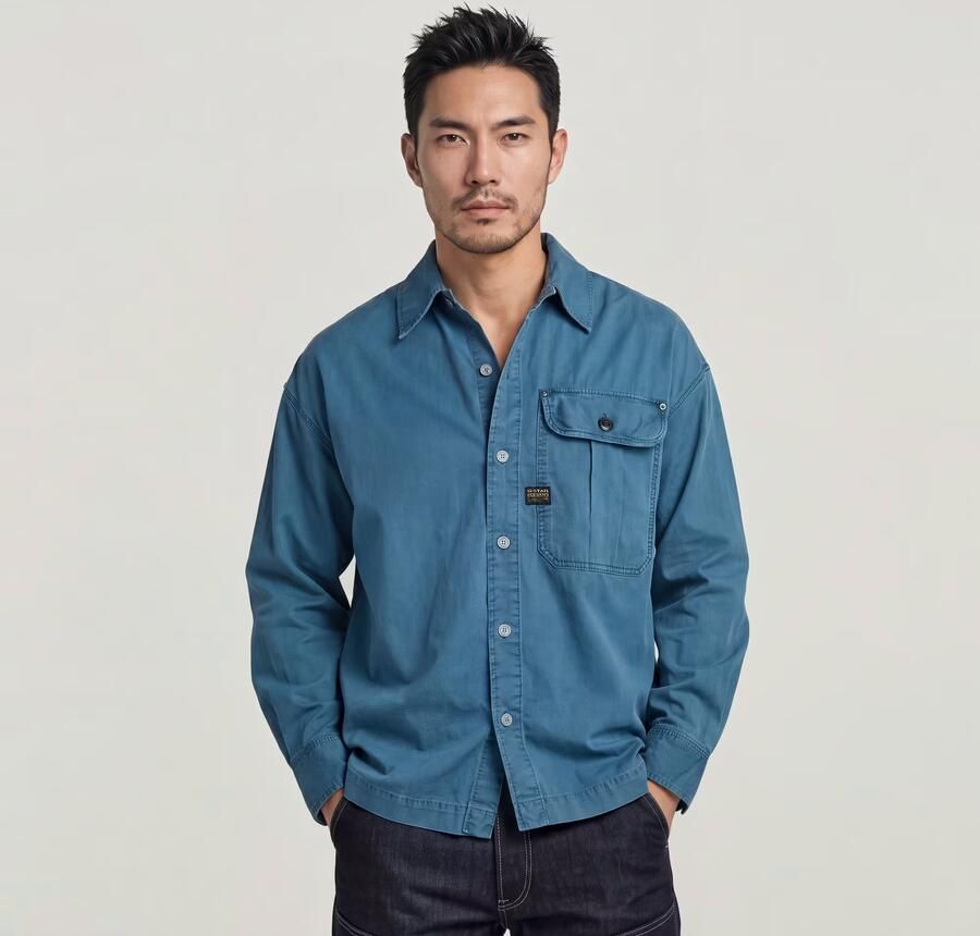 G-Star RAW Pleated 1-Pocket Boxy Shirt Midden blauw Heren - Foto 4