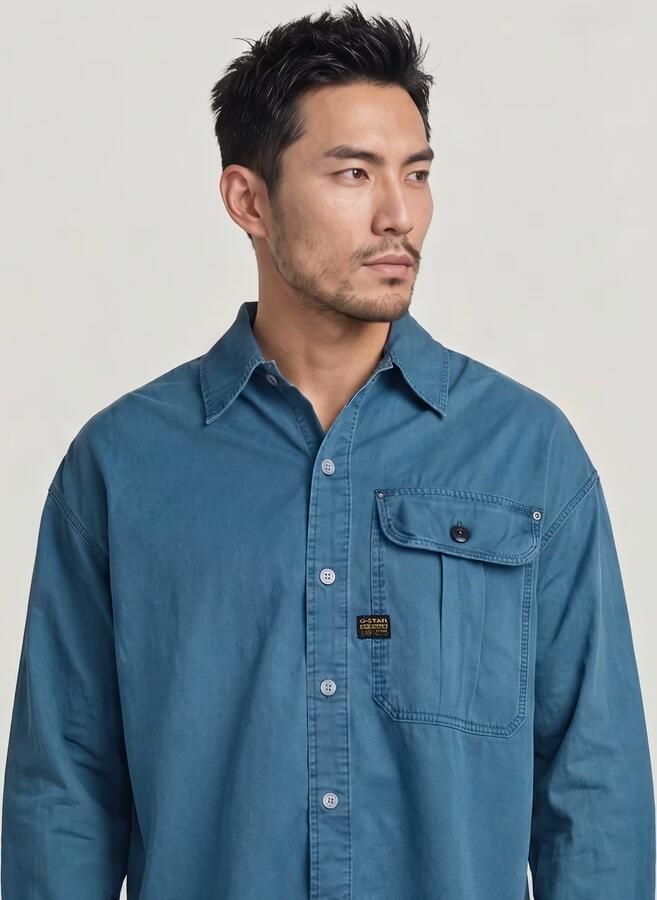 G-Star RAW Pleated 1-Pocket Boxy Shirt Midden blauw Heren - Foto 6