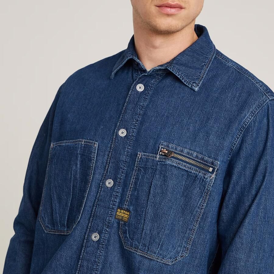 G-Star RAW Pleated Zip Regular Shirt Donkerblauw Heren - Foto 4