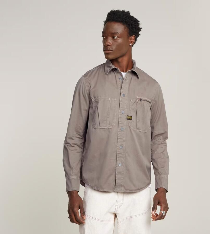 G-Star RAW Pleated Zip Regular Shirt Grijs Heren