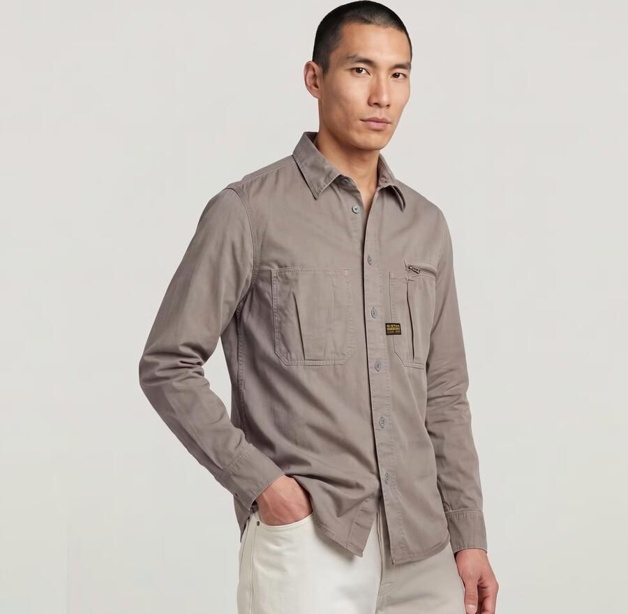 G-Star RAW Pleated Zip Regular Shirt Grijs Heren - Foto 5