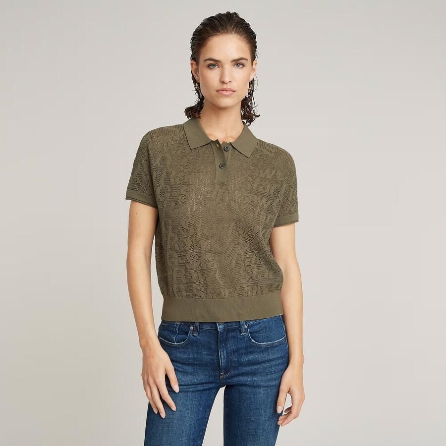 G-Star RAW Pointelle Lichtgewicht Gebreide Polo Groen Dames