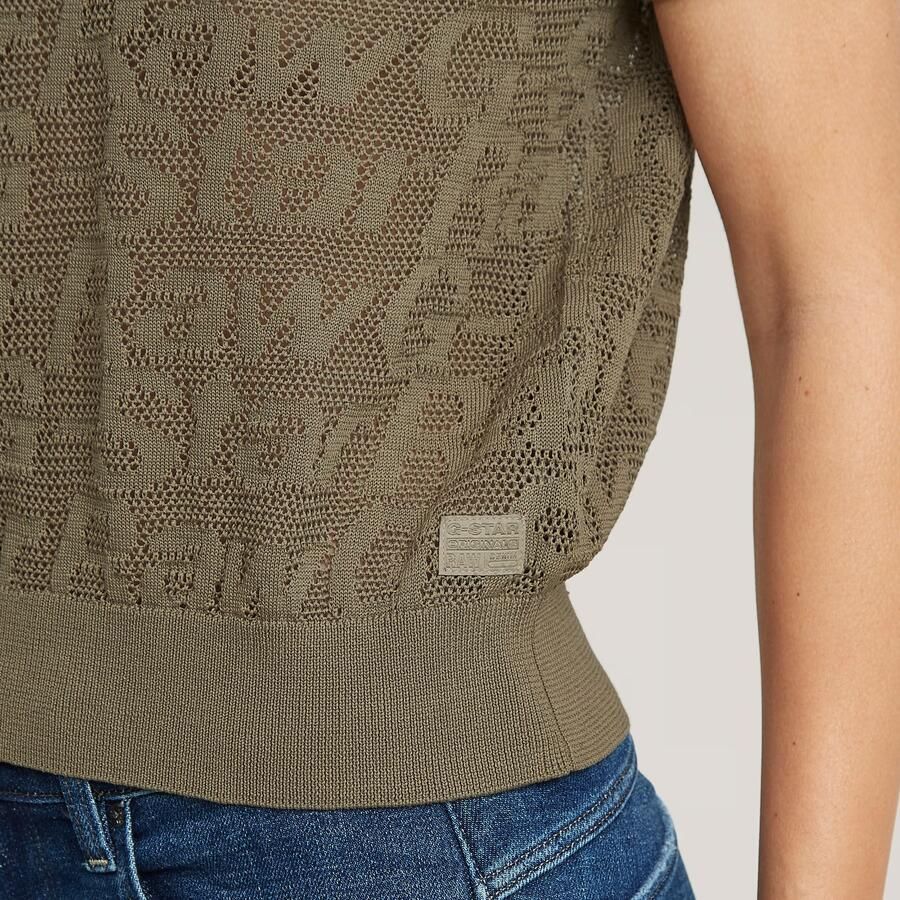 G-Star RAW Pointelle Lichtgewicht Gebreide Polo Groen Dames - Foto 4