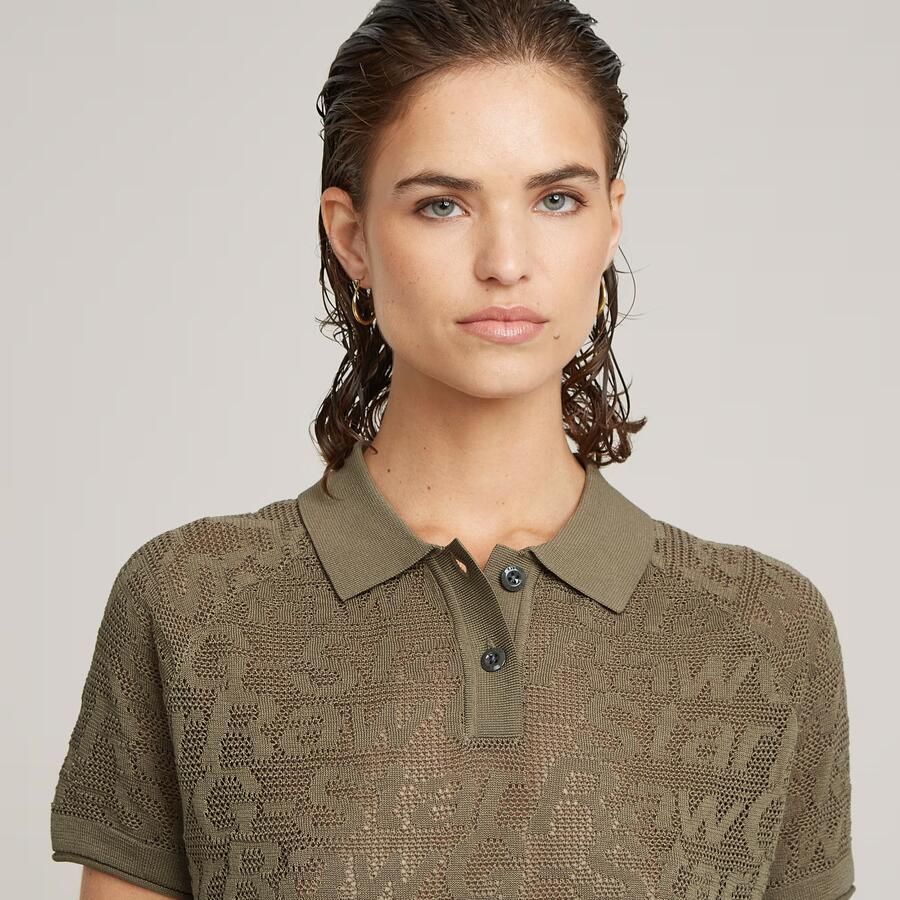G-Star RAW Pointelle Lichtgewicht Gebreide Polo Groen Dames - Foto 5