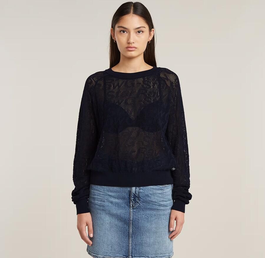 G-Star RAW Pointelle Lichtgewicht Gebreide Trui Donkerblauw Dames - Foto 7