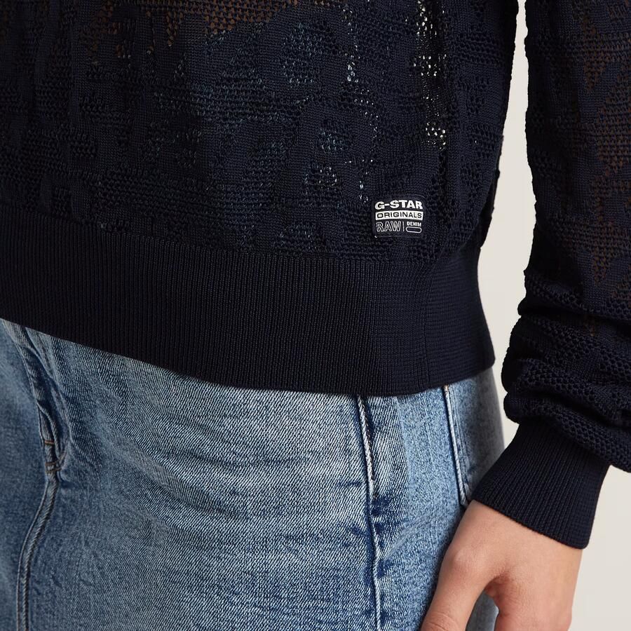 G-Star RAW Pointelle Lichtgewicht Gebreide Trui Donkerblauw Dames - Foto 2