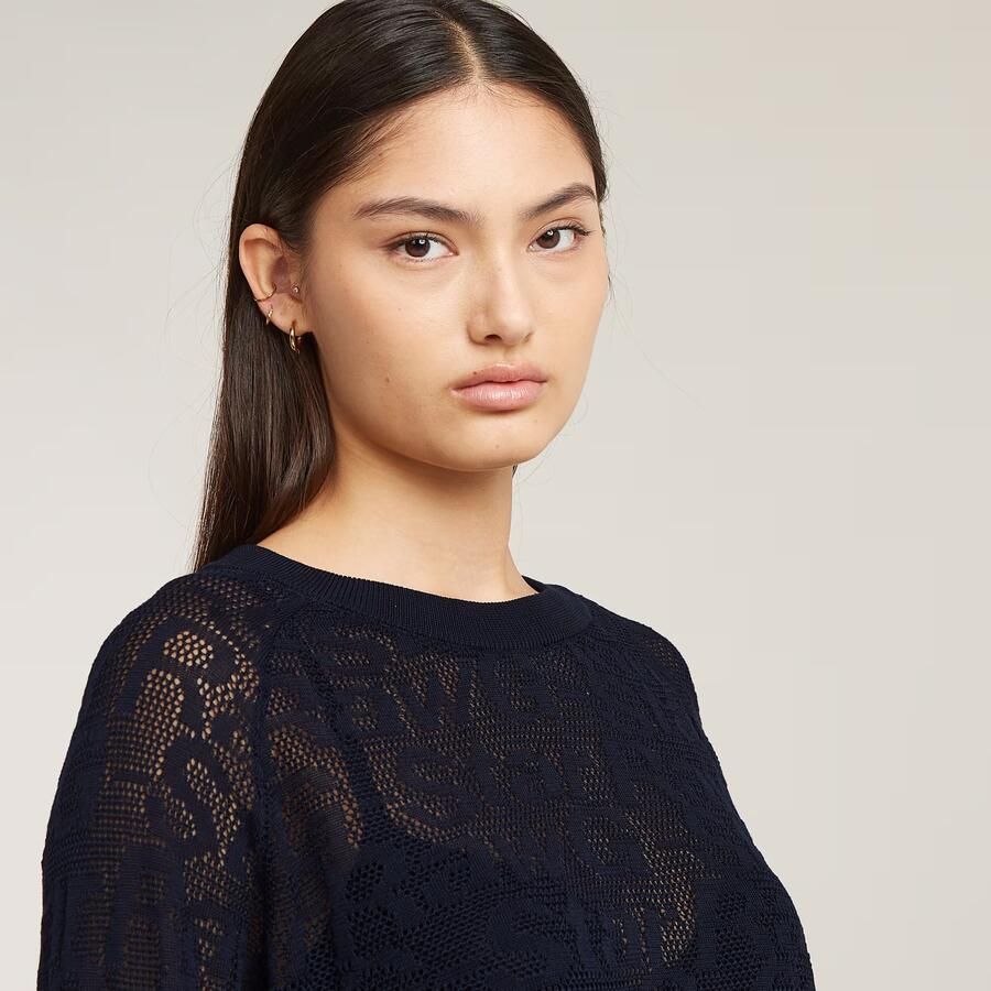 G-Star RAW Pointelle Lichtgewicht Gebreide Trui Donkerblauw Dames - Foto 3