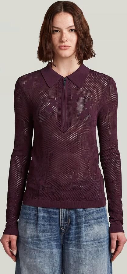 G-Star RAW Pointelle Slim Gebreide Polo Rood Dames - Foto 7