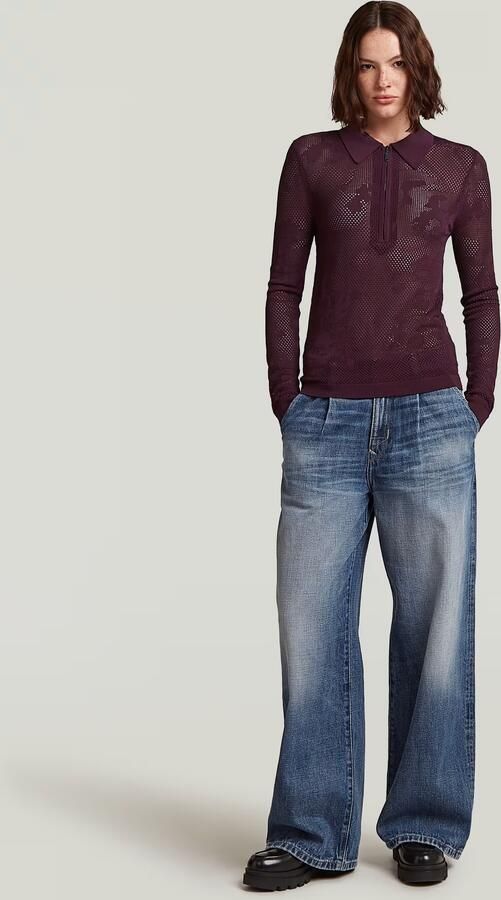 G-Star RAW Pointelle Slim Gebreide Polo Rood Dames - Foto 4