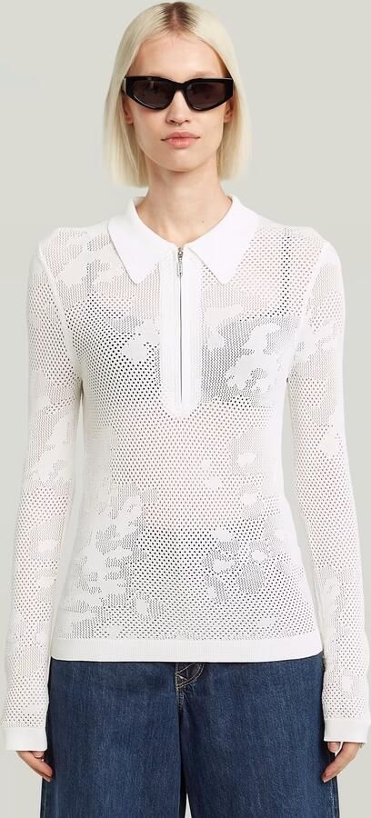 G-Star RAW Pointelle Slim Gebreide Polo Wit Dames - Foto 7