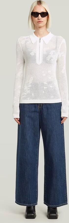 G-Star RAW Pointelle Slim Gebreide Polo Wit Dames - Foto 6