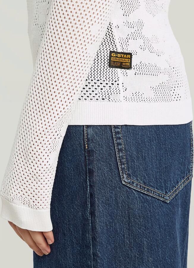 G-Star RAW Pointelle Slim Gebreide Polo Wit Dames - Foto 3