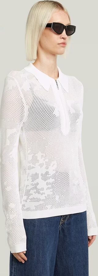 G-Star RAW Pointelle Slim Gebreide Polo Wit Dames - Foto 5