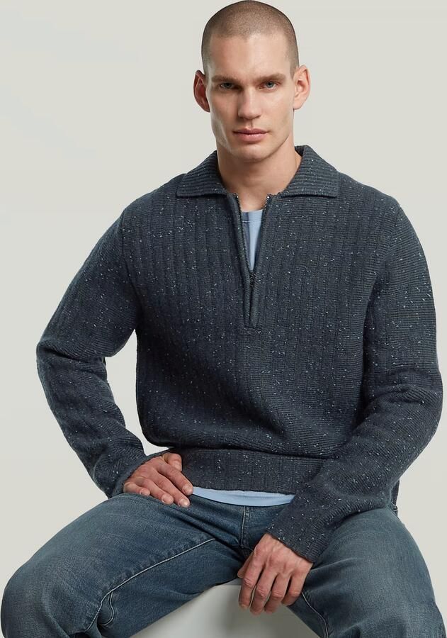 G-Star RAW Polo Collar Half Zip Gebreide Trui Donkerblauw Heren - Foto 5