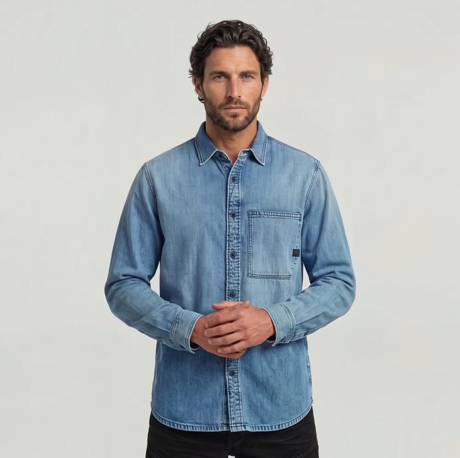 G-Star Raw Overhemd Lange Mouw D27083-D252 REGULAR 1-PKT SHIRT LS-H941 ANTIQUE BLUE KYANITE