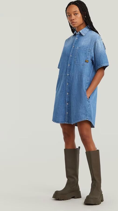 G-Star RAW Relaxed Drawcord Jurk Midden blauw Dames - Foto 4