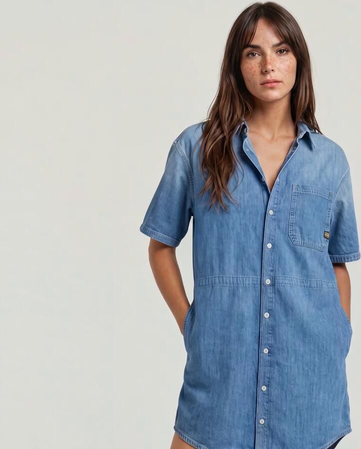 G-Star RAW Relaxed Drawcord Jurk Midden blauw Dames - Foto 6