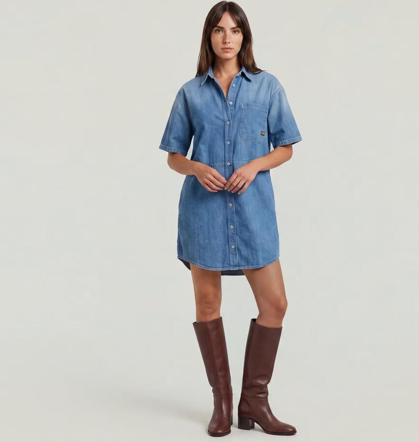 G-Star RAW Relaxed Drawcord Jurk Midden blauw Dames - Foto 4