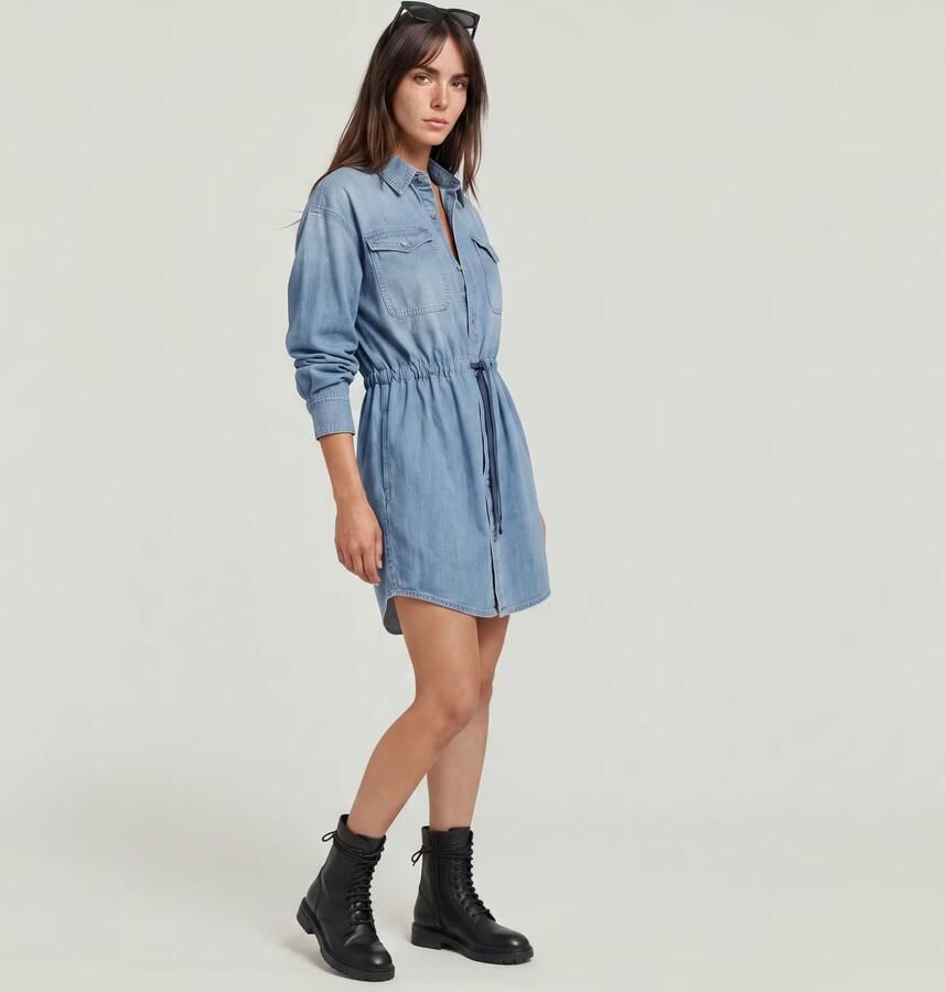 G-Star RAW Relaxed Drawcord Spijkerjurk Lichtblauw Dames - Foto 9
