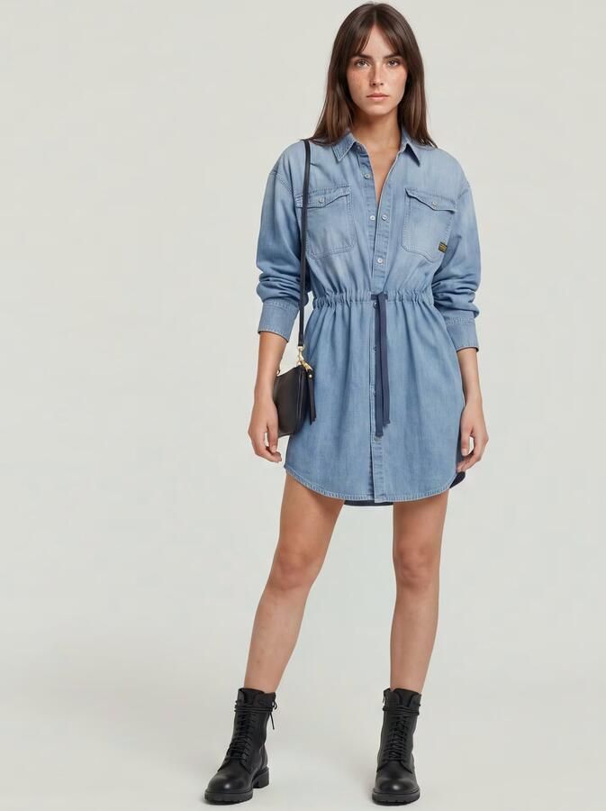 G-Star RAW Relaxed Drawcord Spijkerjurk Lichtblauw Dames - Foto 6