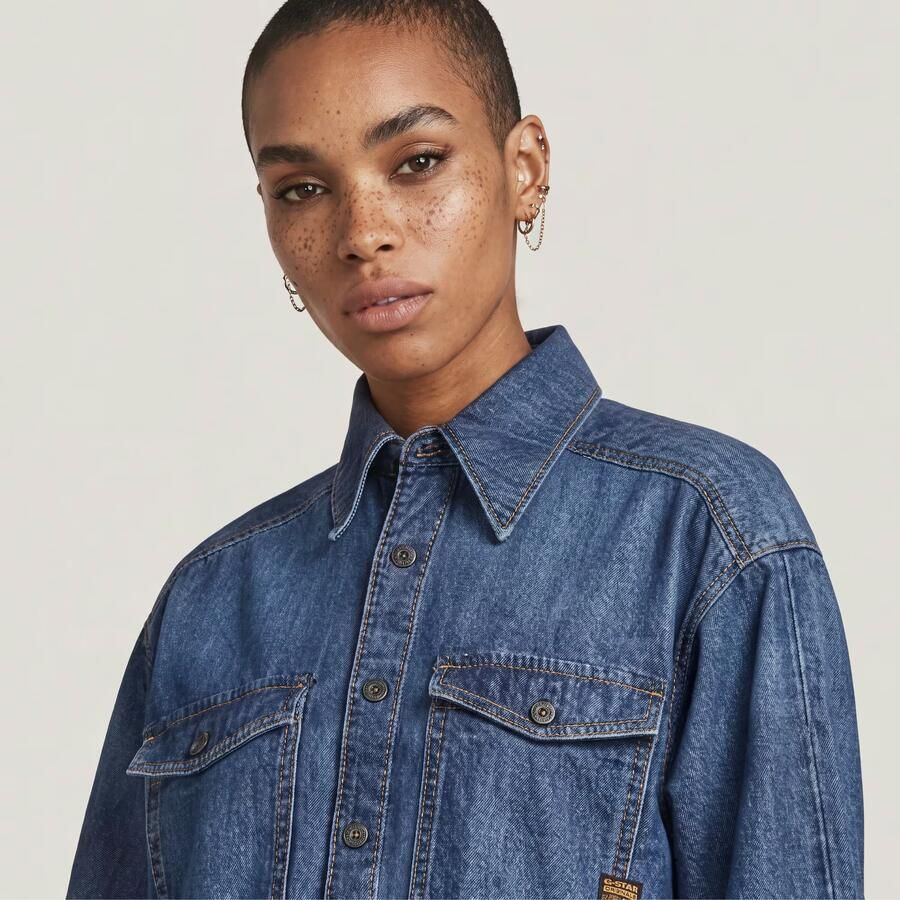 G-Star RAW Relaxed Staq Blouse Midden blauw Dames - Foto 3