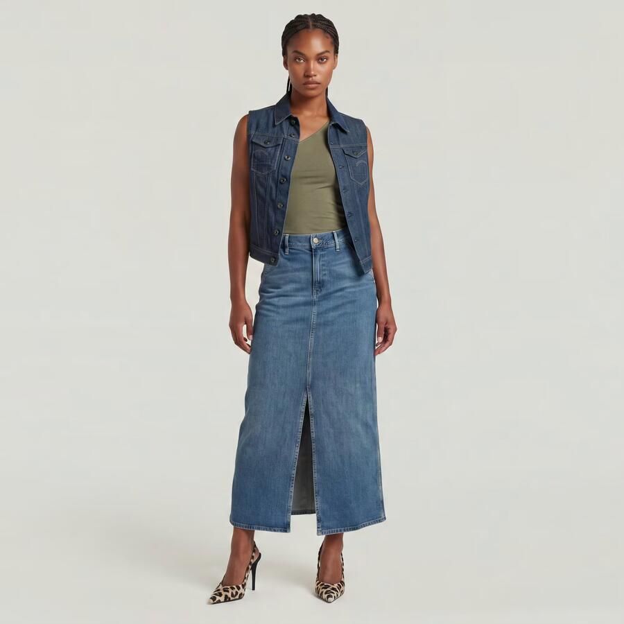 G-Star RAW Revynn Long Rok Midden blauw Dames - Foto 3