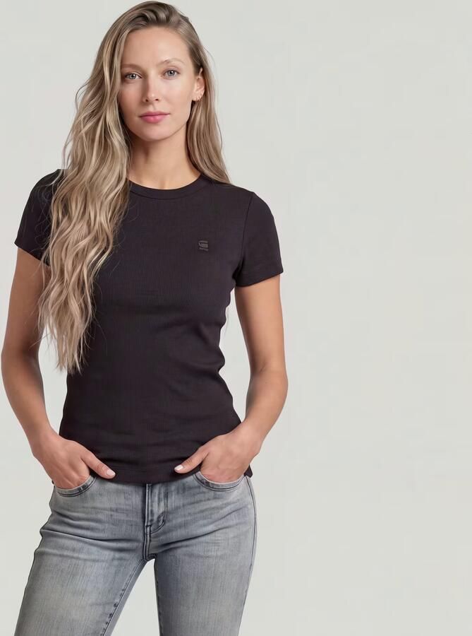 G-Star RAW T-shirt Rib Cap Sleeve van ribjersey slim fit - Foto 6