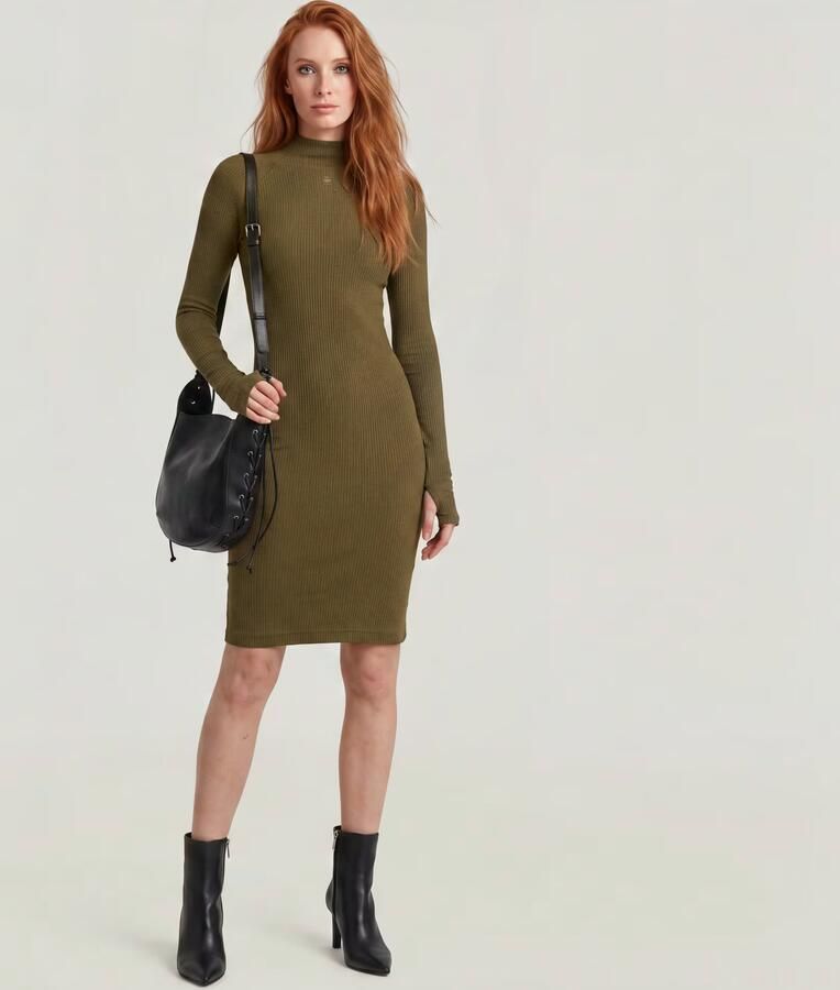 G-Star RAW Rib Slim Jurk Groen Dames - Foto 5
