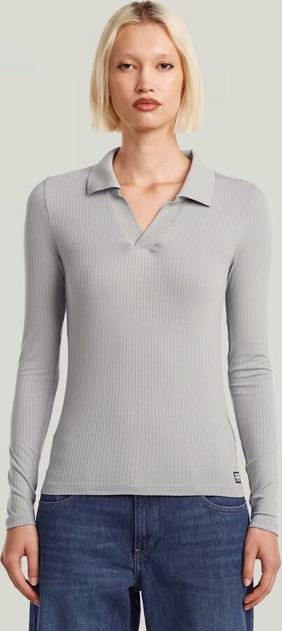 G-Star RAW Ribbed Slim Longsleeve Polo Grijs Dames - Foto 3