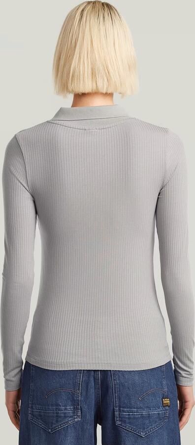 G-Star RAW Ribbed Slim Longsleeve Polo Grijs Dames - Foto 4