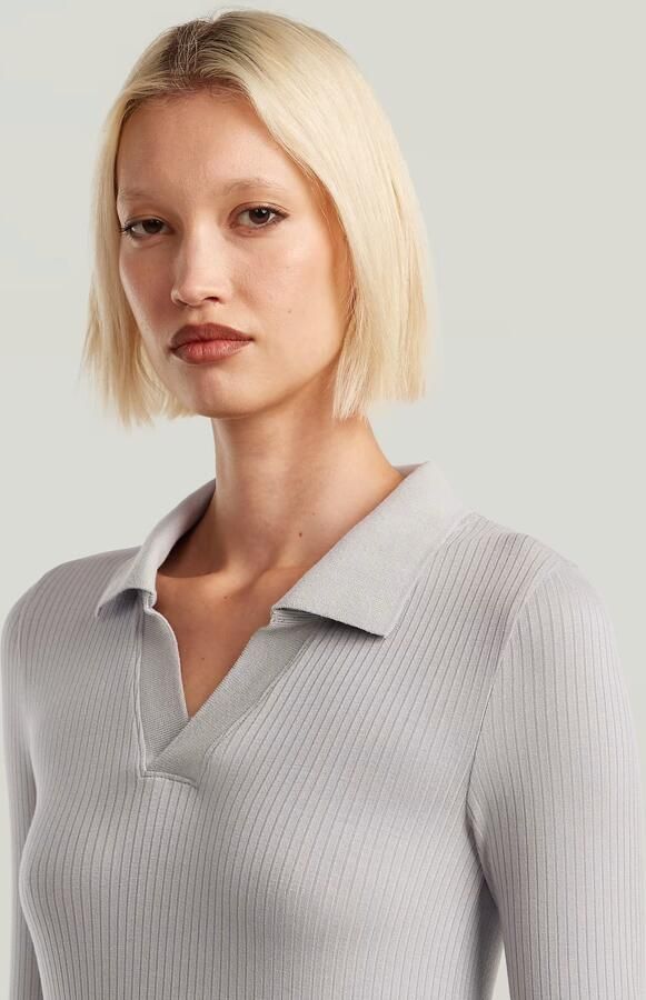 G-Star RAW Ribbed Slim Longsleeve Polo Grijs Dames - Foto 2