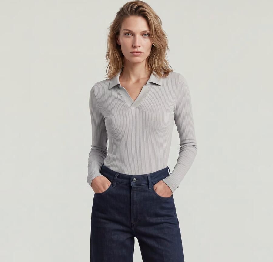 G-Star RAW Ribbed Slim Longsleeve Polo Grijs Dames - Foto 2