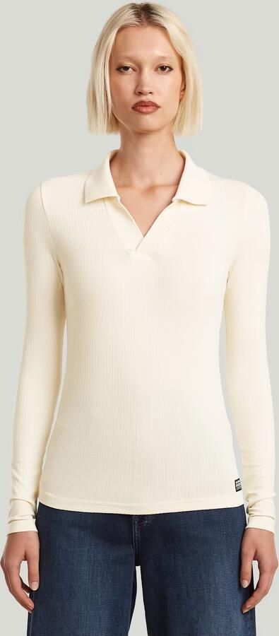 G-Star RAW Ribbed Slim Polo Beige Dames - Foto 5