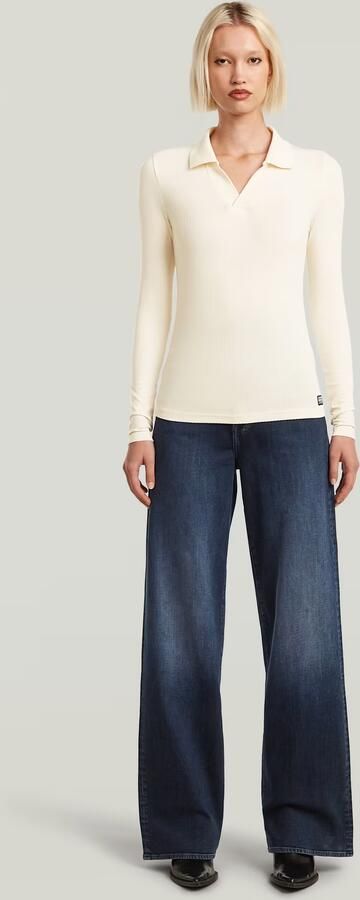 G-Star RAW Ribbed Slim Polo Beige Dames - Foto 6