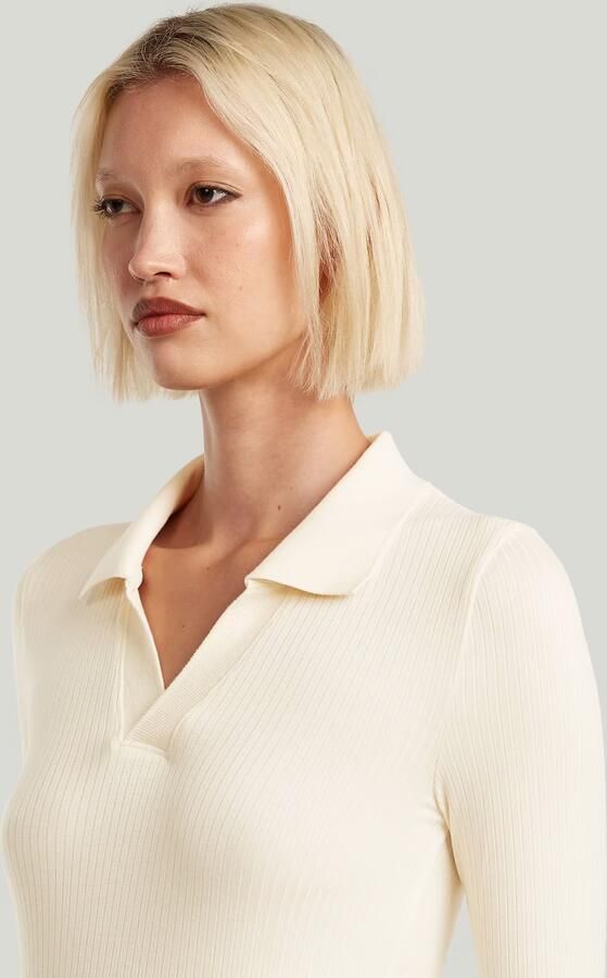 G-Star RAW Ribbed Slim Polo Beige Dames - Foto 2