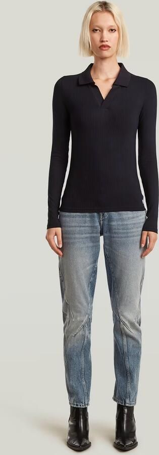 G-Star RAW Ribbed Slim Polo Zwart Dames - Foto 6