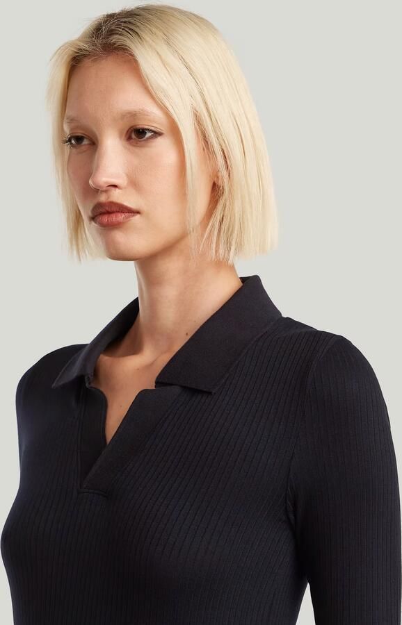 G-Star RAW Ribbed Slim Polo Zwart Dames - Foto 2