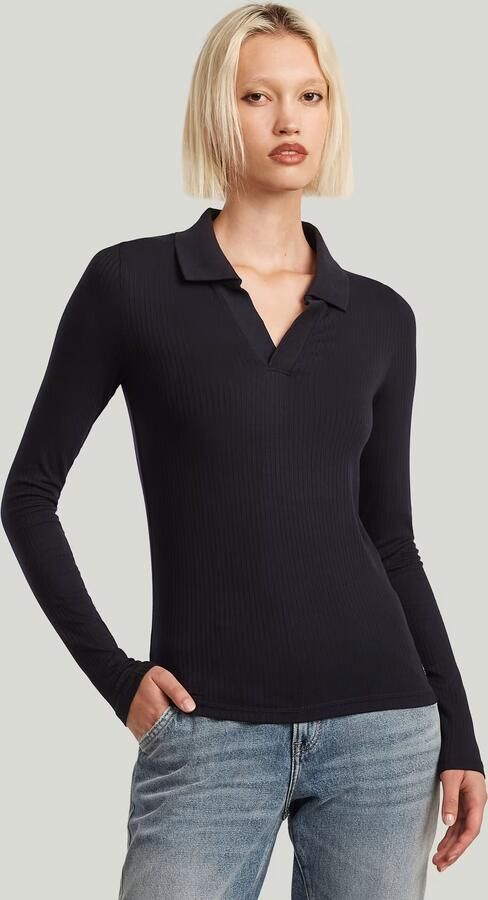 G-Star RAW Ribbed Slim Polo Zwart Dames - Foto 3