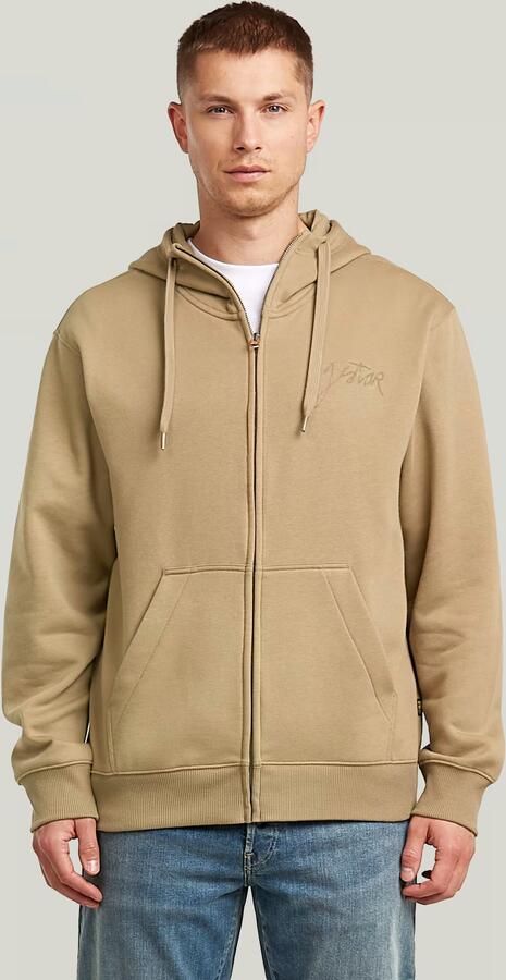 G-Star RAW Script Hoodie Zip Sweatvest Beige Heren
