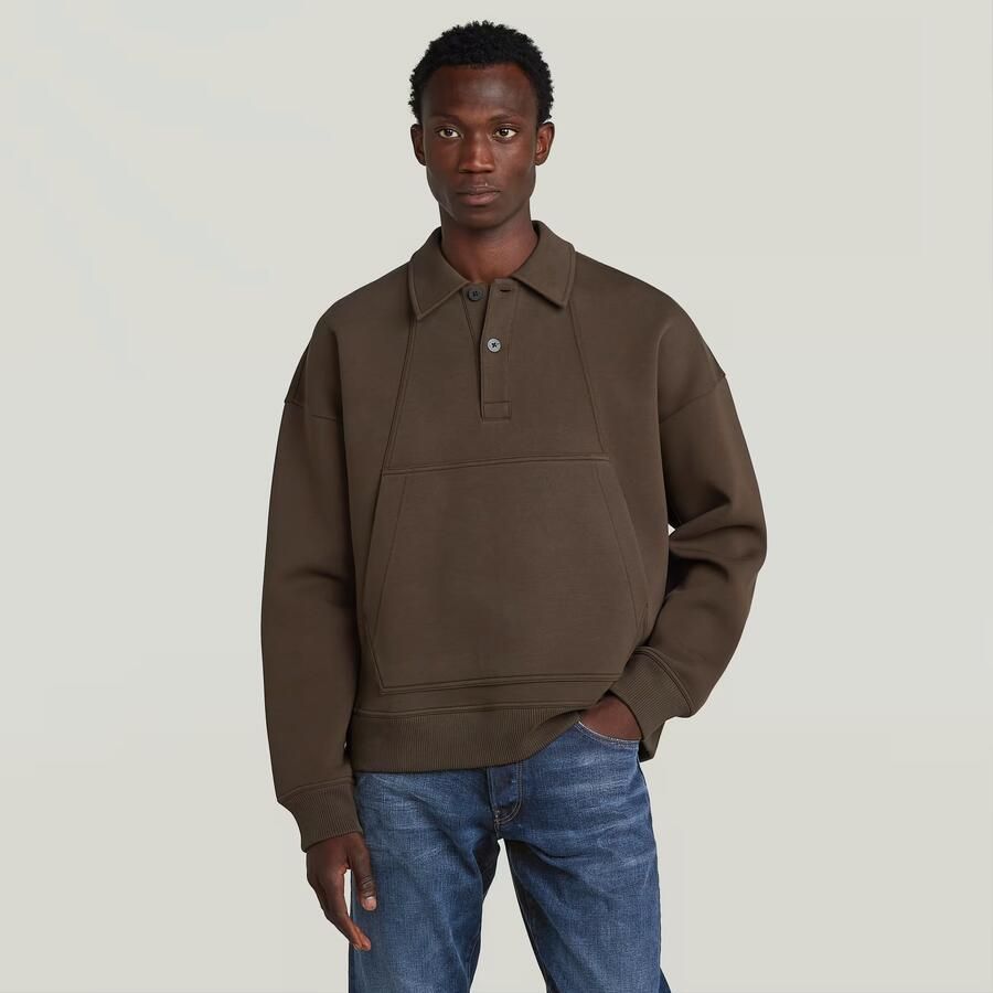 G-Star RAW Scuba Polo Collar Loose Sweater Bruin Heren