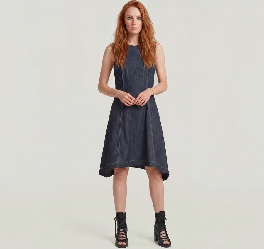 G-Star RAW Short Flare Jurk Donkerblauw Dames - Foto 4