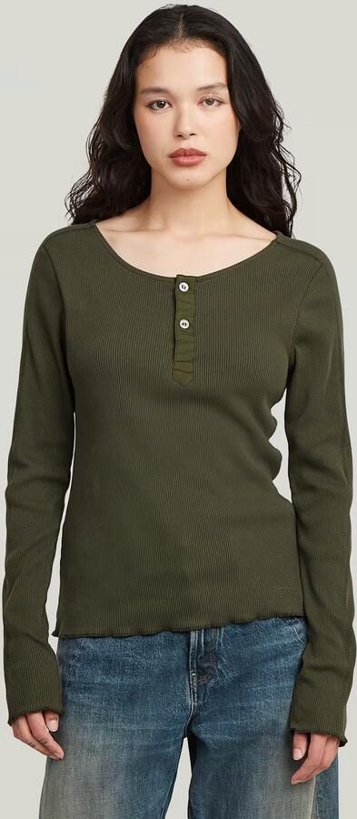G-Star RAW Slim Henley Longsleeve T-Shirt Grijs Dames