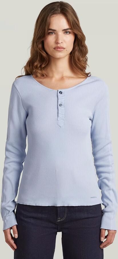 G-Star RAW Slim Henley Longsleeve T-Shirt Lichtblauw Dames
