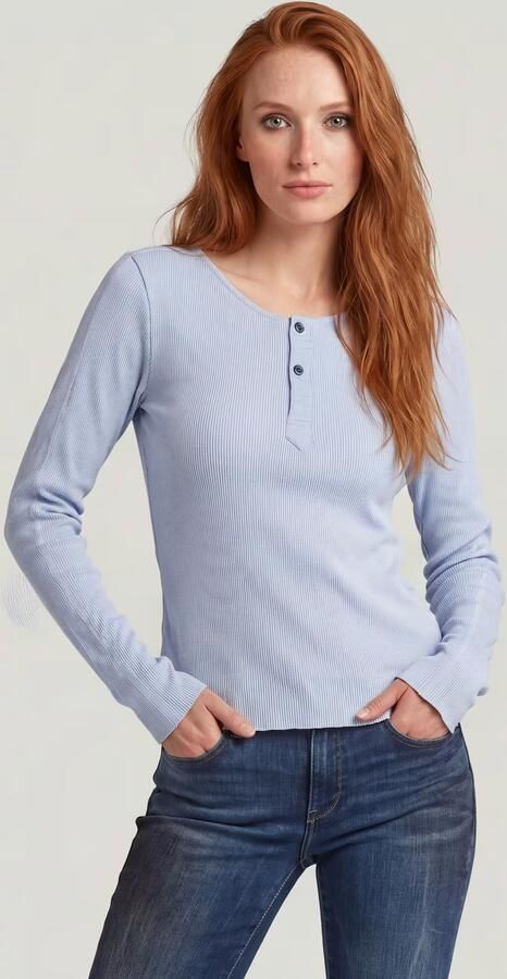 G-Star RAW Slim Henley Longsleeve T-Shirt Lichtblauw Dames - Foto 4