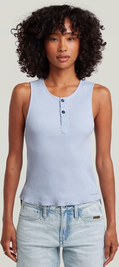 G-Star RAW Slim Henley Tank T-Shirt Lichtblauw Dames