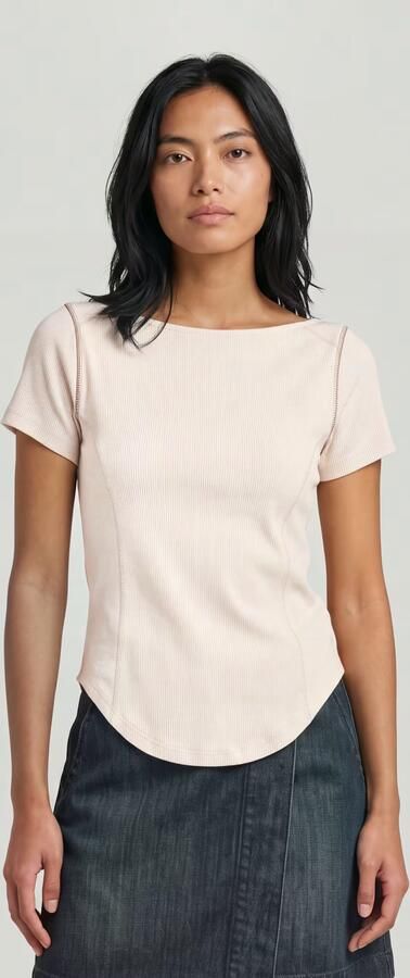G-Star RAW Slim Rib Flatlock Tee Beige Dames